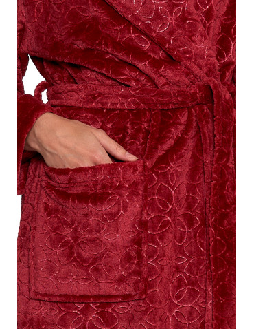 Szlafroki - Ciepły szlafrok damski długi z tłoczonym wzorem BORDOWY - produkt 5