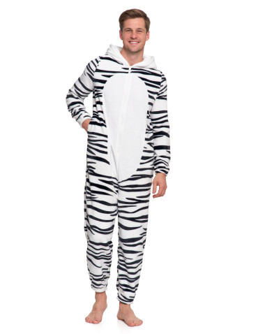 Kocobluzy - Onesie piżama jednoczęściowa unisex w zebrę CZARNY - produkt 1