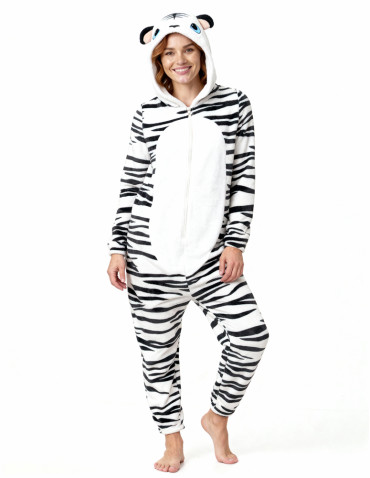 Kocobluzy - Onesie piżama jednoczęściowa unisex w zebrę CZARNY - produkt 2
