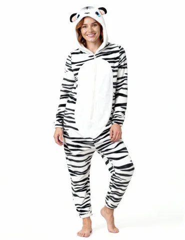 Onesie piżama jednoczęściowa unisex w zebrę - CZARNY - produkt 2