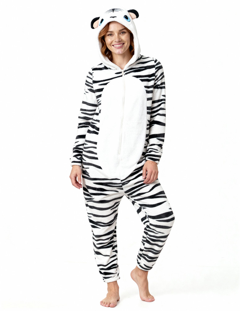 Kocobluzy - Onesie piżama jednoczęściowa unisex w zebrę CZARNY - produkt moraj.pl 2