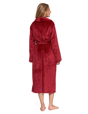 Szlafroki - Ciepły szlafrok damski długi z tłoczonym wzorem BORDOWY - produkt 3