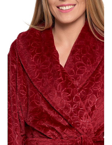 Szlafroki - Ciepły szlafrok damski długi z tłoczonym wzorem BORDOWY - produkt 4