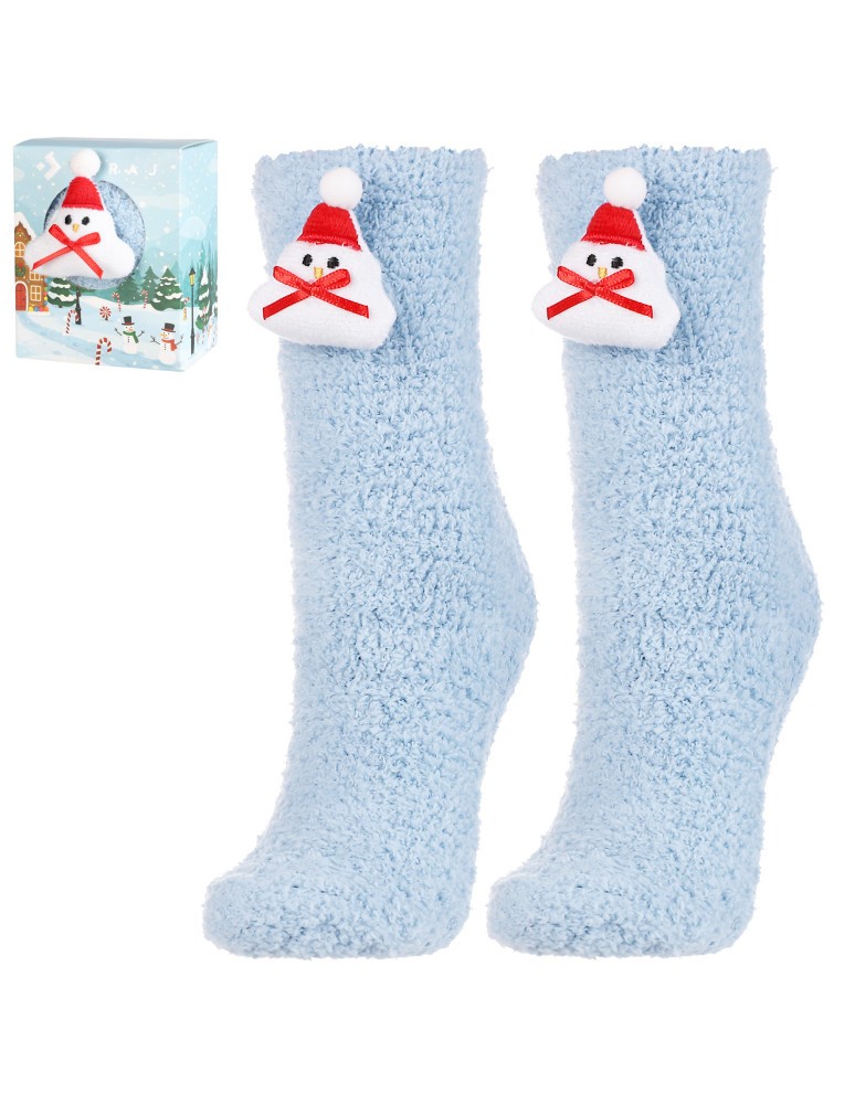 Długie - Damskie skarpety świąteczne z bałwankiem 3D NIEBIESKI  - produkt moraj.pl 7