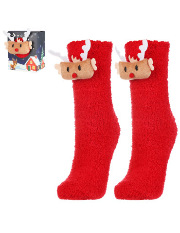 Długie - Damskie skarpety świąteczne z reniferem 3D CZERWONY - produkt 6