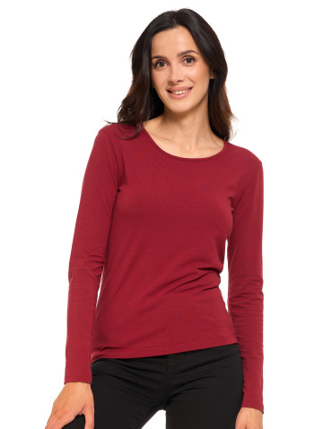 Bluzki i koszule - Bluzka damska z długim rękawem bawełniana gładka CIEMNY ZIELONY - produkt 2