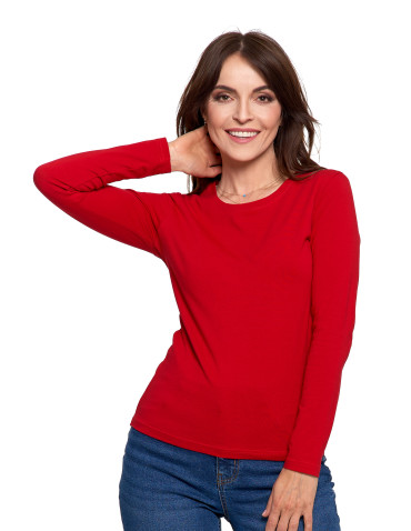 Bluzki i koszule - Bluzka damska z długim rękawem bawełniana gładka CIEMNY ZIELONY - produkt 3