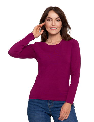 Bluzki i koszule - Bluzka damska z długim rękawem bawełniana gładka FIOLETOWY - produkt 1