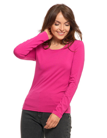 Bluzki i koszule - Bluzka damska z długim rękawem bawełniana gładka RÓŻOWY - produkt 1