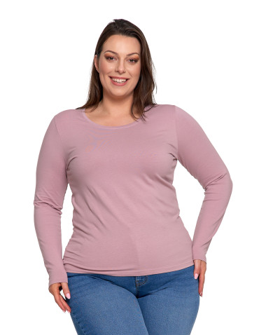 Bluzki i koszule - Bluzka damska z długim rękawem bawełniana gładka RÓŻOWY - produkt 2