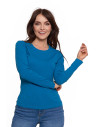 Bluzka damska z długim rękawem bawełniana gładka NIEBIESKI