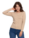 Bluzka damska z długim rękawem bawełniana gładka BEŻOWY