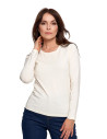 Bluzka damska z długim rękawem bawełniana gładka KREMOWY
