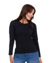 Bluzka damska z długim rękawem bawełniana gładka CZARNY