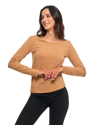 Bluzki i koszule - Bluzka damska z długim rękawem bawełniana gładka CIEMNY ZIELONY - produkt 13