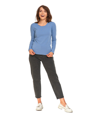 Bluzki i koszule - Bluzka damska z długim rękawem bawełniana gładka JEANS - produkt 2