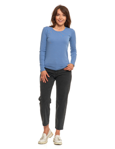 Bluzki i koszule - Bluzka damska z długim rękawem bawełniana gładka JEANS - produkt 7