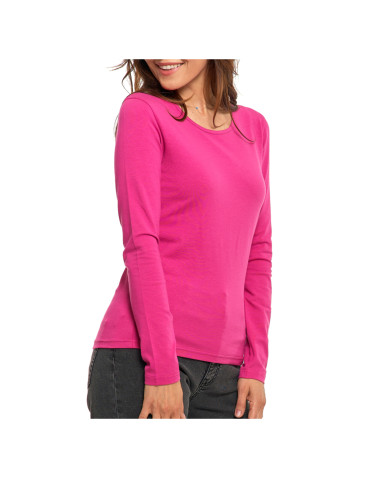 Bluzki i koszule - Bluzka damska z długim rękawem bawełniana gładka RÓŻOWY - produkt 3