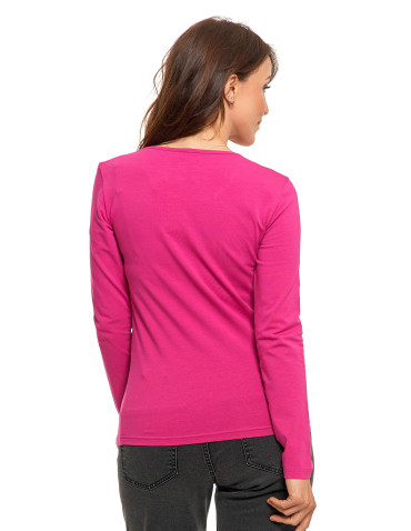 Bluzki i koszule - Bluzka damska z długim rękawem bawełniana gładka RÓŻOWY - produkt 6