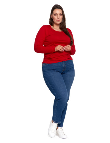 Bluzki i koszule - Bluzka damska z długim rękawem bawełniana gładka CIEMNY ZIELONY - produkt 25