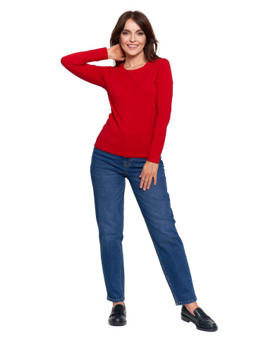 Bluzki i koszule - Bluzka damska z długim rękawem bawełniana gładka CIEMNY ZIELONY - produkt 27