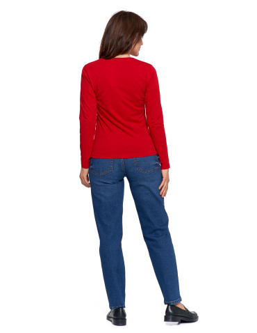 Bluzki i koszule - Bluzka damska z długim rękawem bawełniana gładka CIEMNY ZIELONY - produkt 30