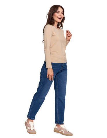 Bluzki i koszule - Bluzka damska z długim rękawem bawełniana gładka CIEMNY ZIELONY - produkt 32