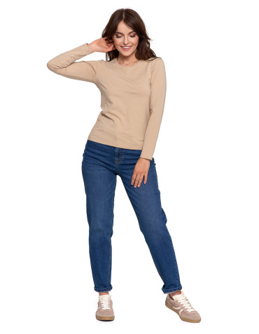 Bluzki i koszule - Bluzka damska z długim rękawem bawełniana gładka CIEMNY ZIELONY - produkt 33