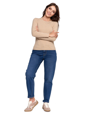 Bluzki i koszule - Bluzka damska z długim rękawem bawełniana gładka CIEMNY ZIELONY - produkt 34