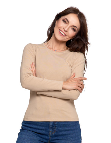 Bluzki i koszule - Bluzka damska z długim rękawem bawełniana gładka CIEMNY ZIELONY - produkt 36