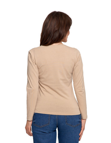 Bluzki i koszule - Bluzka damska z długim rękawem bawełniana gładka CIEMNY ZIELONY - produkt 37