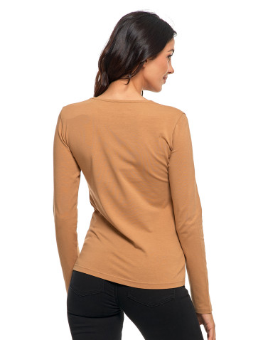 Bluzki i koszule - Bluzka damska z długim rękawem bawełniana gładka CIEMNY ZIELONY - produkt 39