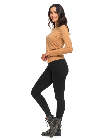 Bluzki i koszule - Bluzka damska z długim rękawem bawełniana gładka CIEMNY ZIELONY - produkt 40