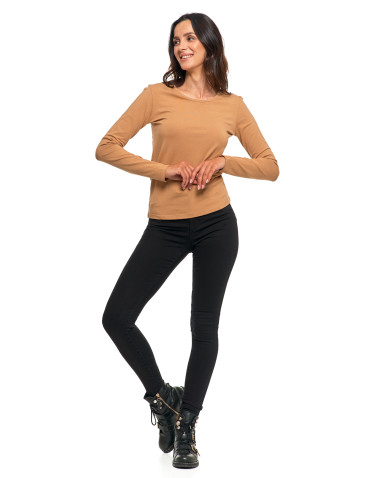 Bluzki i koszule - Bluzka damska z długim rękawem bawełniana gładka CIEMNY ZIELONY - produkt 41