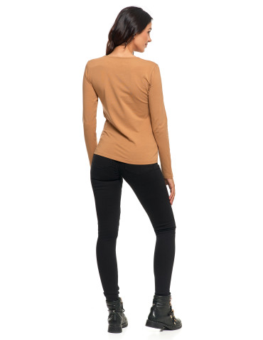 Bluzki i koszule - Bluzka damska z długim rękawem bawełniana gładka CIEMNY ZIELONY - produkt 42