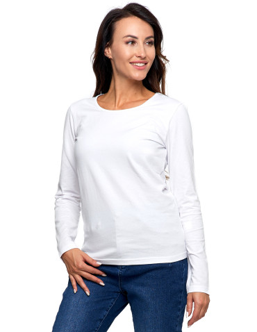 Bluzki i koszule - Bluzka damska z długim rękawem bawełniana gładka CIEMNY ZIELONY - produkt 43