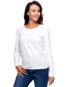 Bluzka damska z długim rękawem bawełniana gładka BIAŁY