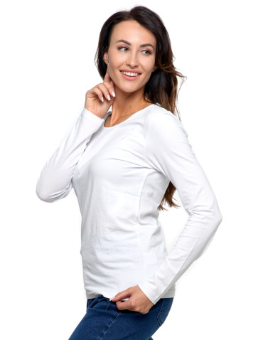 Bluzki i koszule - Bluzka damska z długim rękawem bawełniana gładka CIEMNY ZIELONY - produkt 46