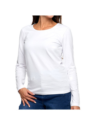 Bluzki i koszule - Bluzka damska z długim rękawem bawełniana gładka CIEMNY ZIELONY - produkt 48