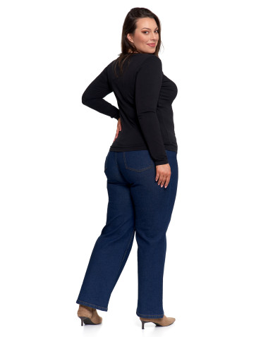 Bluzki i koszule - Bluzka damska z długim rękawem bawełniana gładka CIEMNY ZIELONY - produkt 49