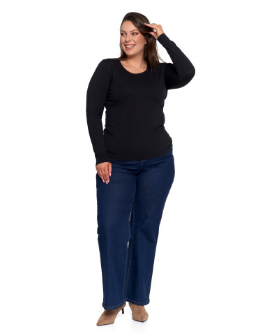 Bluzki i koszule - Bluzka damska z długim rękawem bawełniana gładka CIEMNY ZIELONY - produkt 50