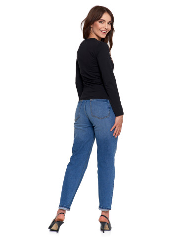 Bluzki i koszule - Bluzka damska z długim rękawem bawełniana gładka CIEMNY ZIELONY - produkt 51