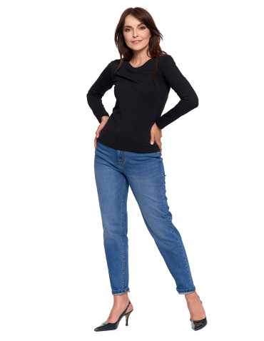 Bluzki i koszule - Bluzka damska z długim rękawem bawełniana gładka CIEMNY ZIELONY - produkt 52