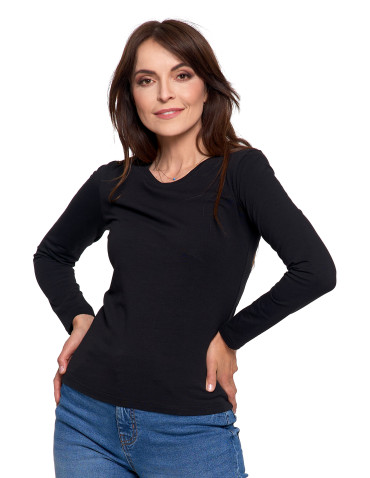 Bluzki i koszule - Bluzka damska z długim rękawem bawełniana gładka CIEMNY ZIELONY - produkt 56