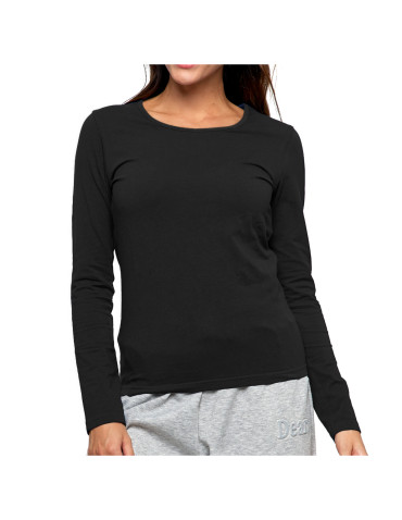 Bluzki i koszule - Bluzka damska z długim rękawem bawełniana gładka CIEMNY ZIELONY - produkt 57