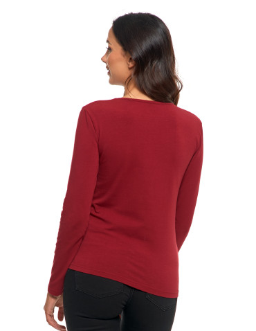 Bluzki i koszule - Bluzka damska z długim rękawem bawełniana gładka CIEMNY ZIELONY - produkt 65