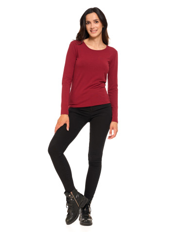 Bluzki i koszule - Bluzka damska z długim rękawem bawełniana gładka CIEMNY ZIELONY - produkt 66