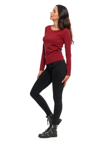 Bluzki i koszule - Bluzka damska z długim rękawem bawełniana gładka CIEMNY ZIELONY - produkt 67