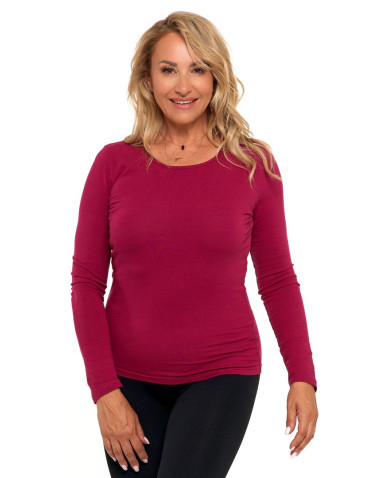 Bluzki i koszule - Bluzka damska z długim rękawem bawełniana gładka FIOLETOWY - produkt 2