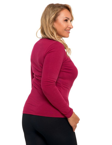 Bluzki i koszule - Bluzka damska z długim rękawem bawełniana gładka FIOLETOWY - produkt 4